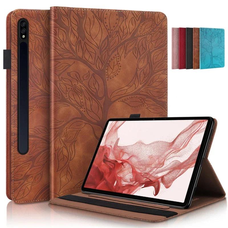 Чехол для Samsung Tab S9 FE Case 10,9 дюйма с тиснением в виде дерева, из ПУ-кожи, с откидной крышкой, для Funda Galaxy Tab S9 FE S8 S7 Case 11"