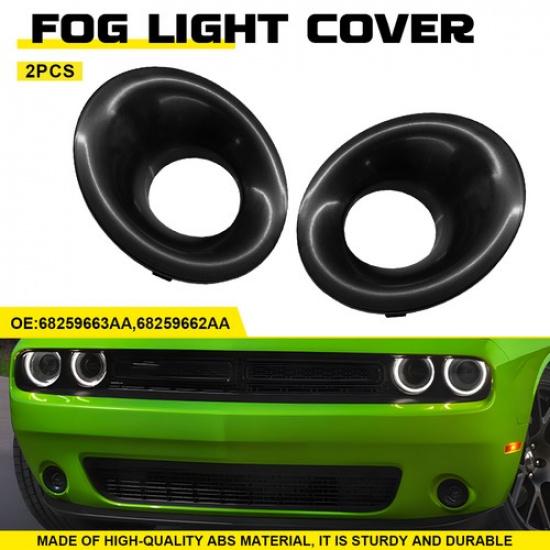 Fog Light Cover Set For 2015- Dodge Challenger Left Right Side Bumper Black