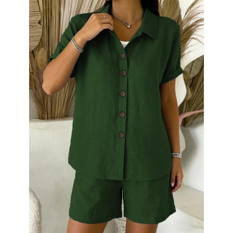 GMXIA Women's Fashion Casual Summer Spring Short Sleeve V Neck Pants Suits