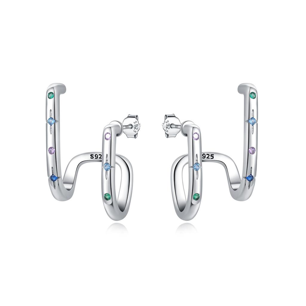 925 Silver Starry Sky Double layer Earrings Jewelry Versatile Hoop Earrings For Women Jewelry Fine Birthday Party Gifts