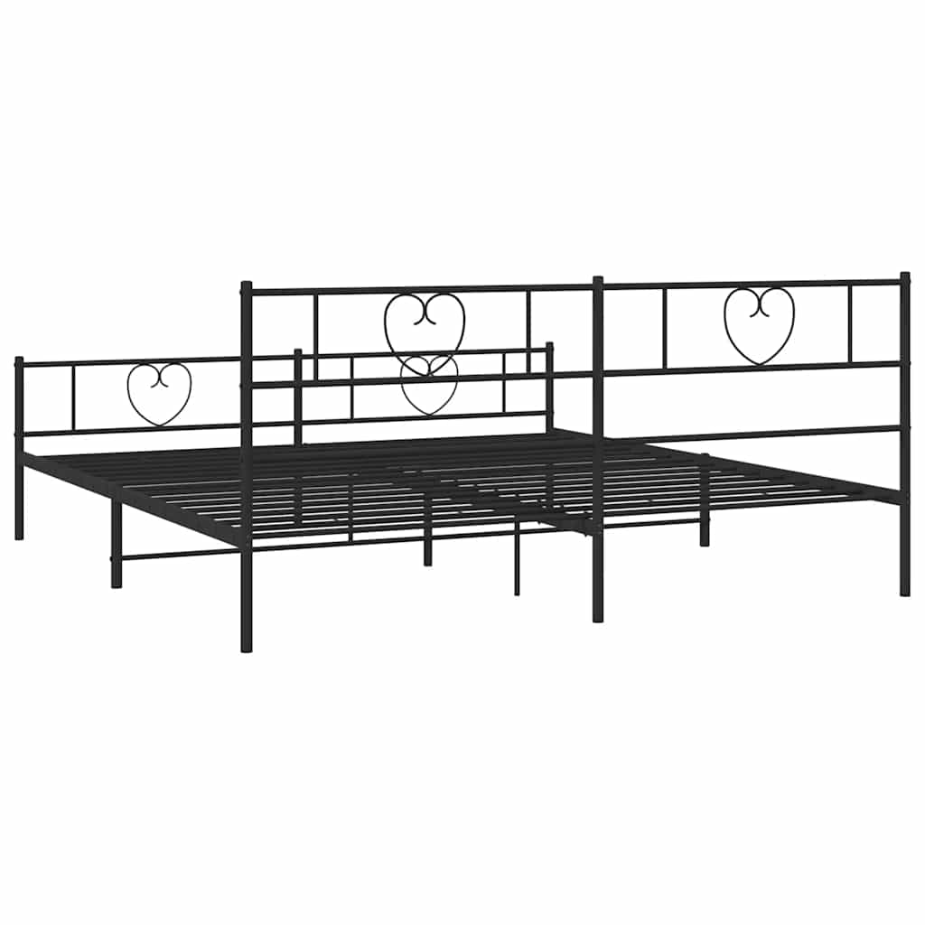 Metal Bed Frame with Headboard and Footboard Black 193 x 203 cm