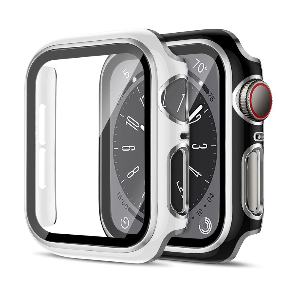 Защитное стекло + Чехол-бампер из ПК для Apple Watch 45мм 44мм 41мм 42мм 40мм 38мм iWatch series 9 8 7 SE 6 5 4