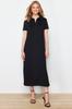 Women's Fashion New Dress Black Polo Neck Shift Regular Cut Midi Knitted Dress