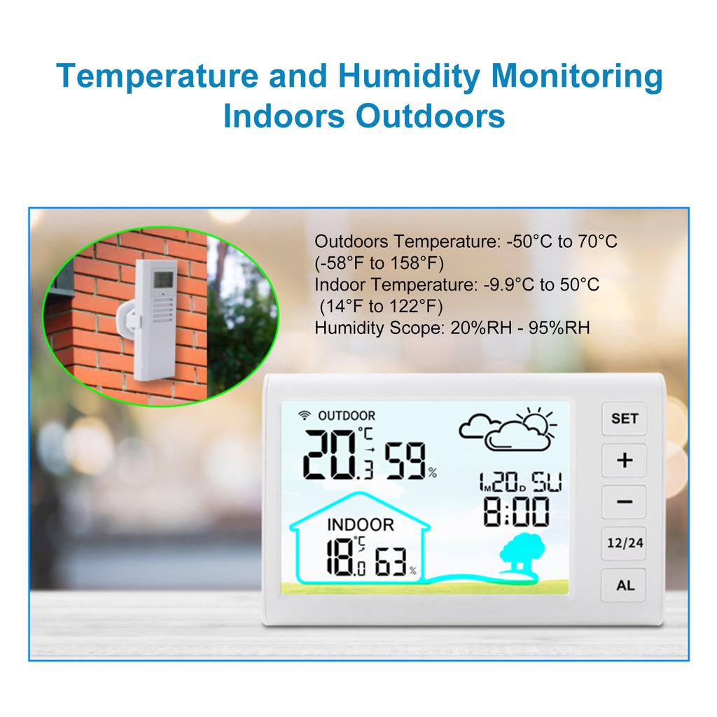 Беспроводная метеостанция для дома и улицы, дисплей температуры, часы, будильник, регулируемая подсветка