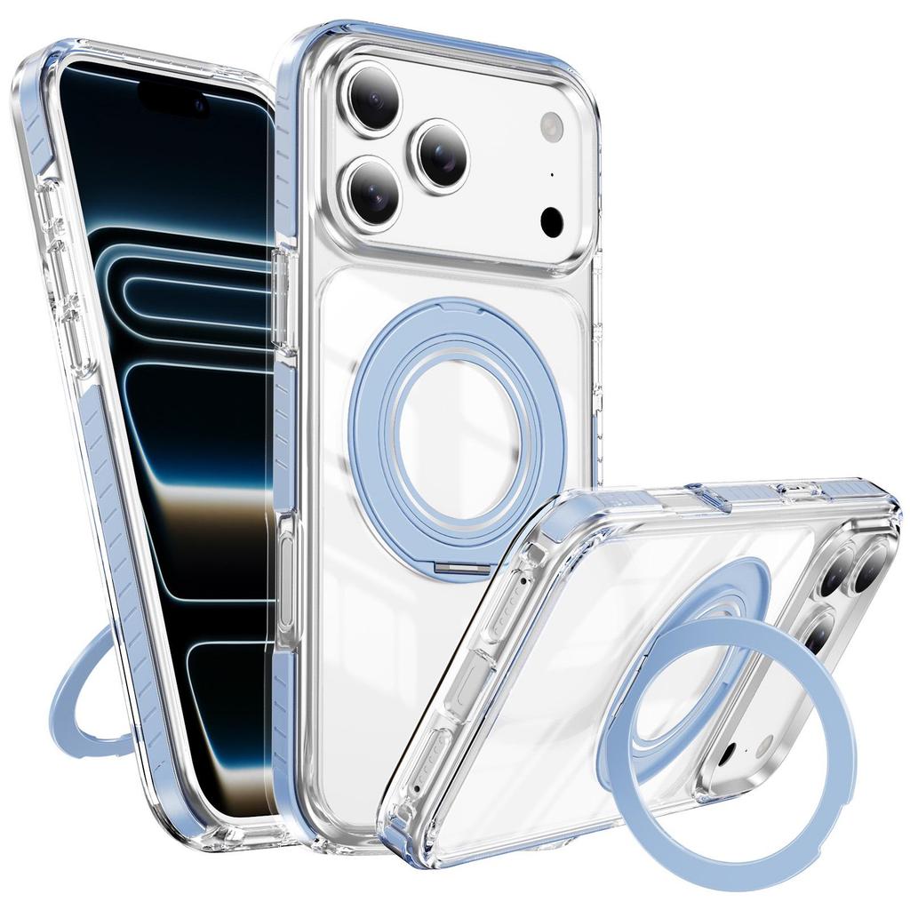 Магнитный прозрачный чехол для iPhone 17 Pro Max с двухцветной вращающейся подставкой для Apple 16/15 Pro