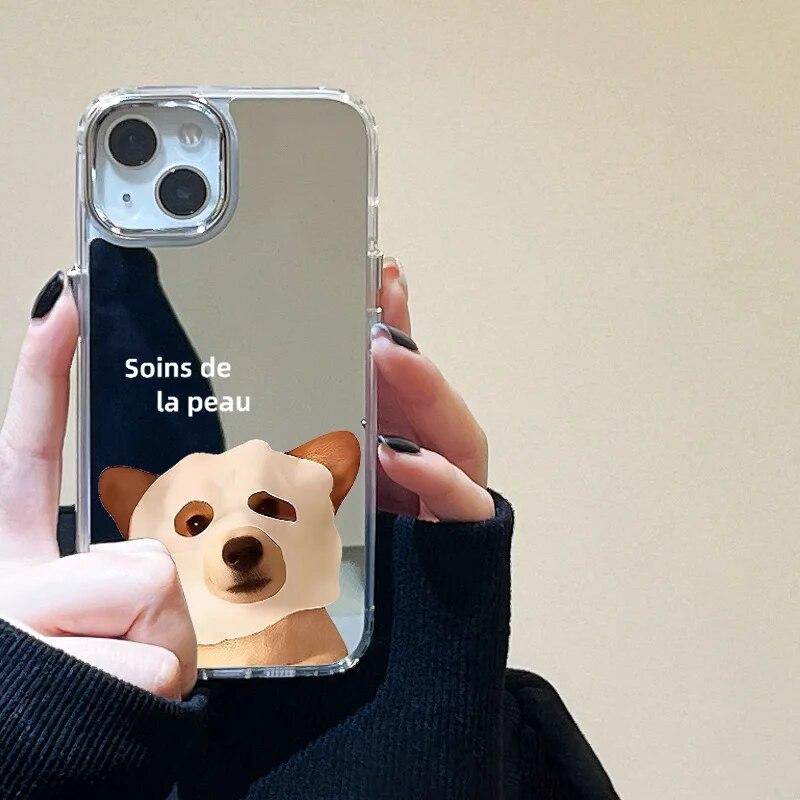Чехол для телефона с милым животным и милым котом для iPhone 14 Pro, чехол для iPhone 11 15 12 13 Pro Max XS XR X, противоударный чехол для зеркала для макияжа, принципиально