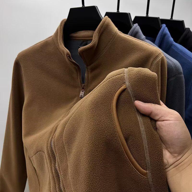 Men's Trendy Polar Fleece Stand Collar Jacket - Spring Warm Casual Sports Cardigan Sweater