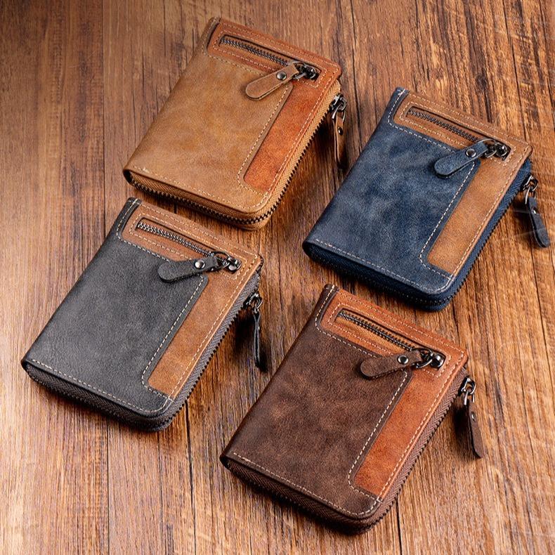 Trendy Luxury Men's Wallet Designer Male Short Zipper Leather 3 Fold Money Clip Card Holder High Quality Retro Coin Purse