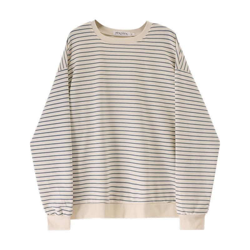 Women's Striped Crew Neck Pullover – Autumn 2025 Korean Style Long Sleeve Top