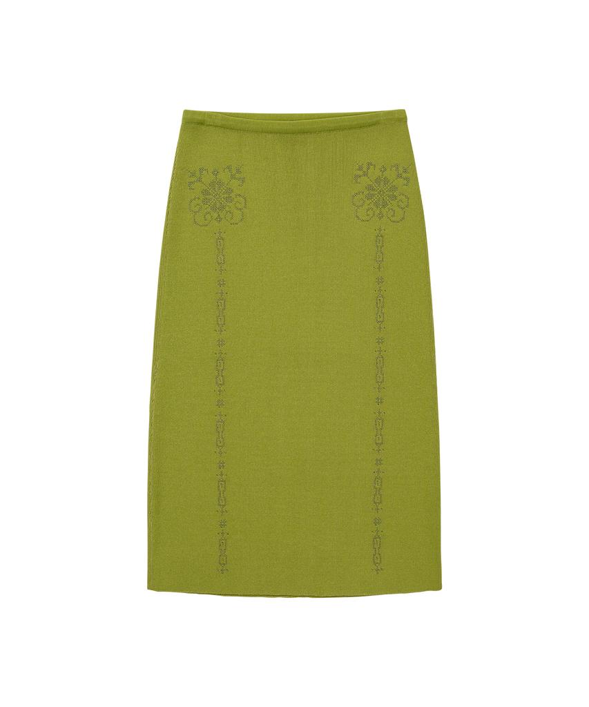 Wellbeing Express Embroidered Knit Midi Skirt Leaf Green