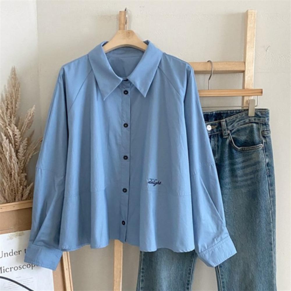 New Arrivals Open Run Women Embroidery Cut Loose Fit Pintuck Blouse Blue Ivory