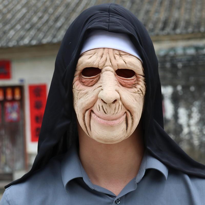 Half-face mask costume prop for elderly women, latex character, haunted nun mask, prank headgear