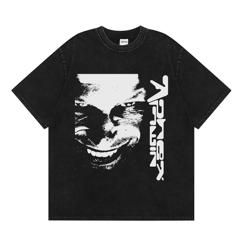 Харадзюку Оверсайз Уличная Одежда Мужская Футболка Aphex Twin Лицо Графический Принт Топы Хлопок Хип-Хоп Короткий Рукав Одежда Готика Y2K Футболки
