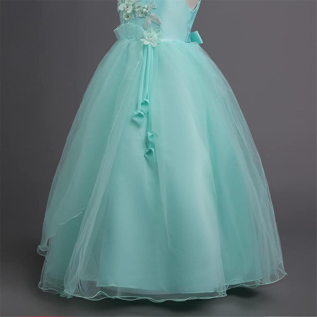 VIISEN Цветочное кружево для фортепиано Длинное элегантное и элегантное вечернее платье для идеально подходит для подружки невесты и размер Детское платье, без рукавов, концерты, для девочек