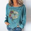 Vintage Letter Women's T-shirts Dragonfly Pattern Long Sleeves Tees Tops Fall/Winter Cotton Pullover Women Clothing Streetwear