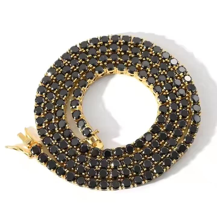 Fashion Hip Hop 4 MM Black Tennis Chain Necklace Iced Out Cubic Zircon Gold Plated Necklace Jewelry for Men Party Jewelry