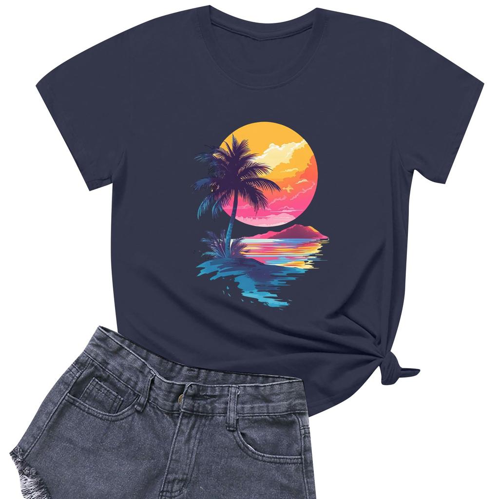 Женская повседневная футболка с круглым вырезом и короткими рукавами с принтом