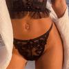 French Lace Flowers Thong for Women Lingerie Sexy Mesh Panties Seamless Breathable T-Back Female Intimates Low-waist Panty