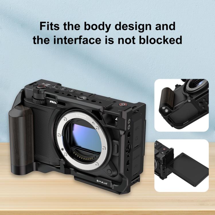 For Nikon ZR PULUZ Wood Handle Metal Camera Cage Expansion Frame (Black)