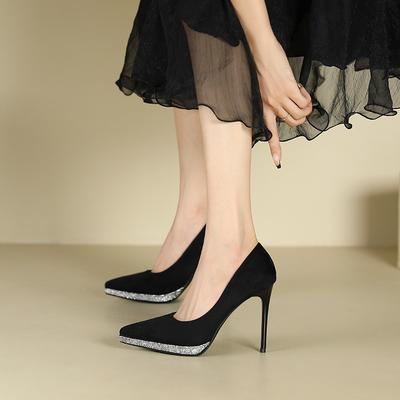 8-1 Сексуальные водонепроницаемые туфли-лодочки со стразами, женские зимние новые замшевые туфли на шпильке с острым носом