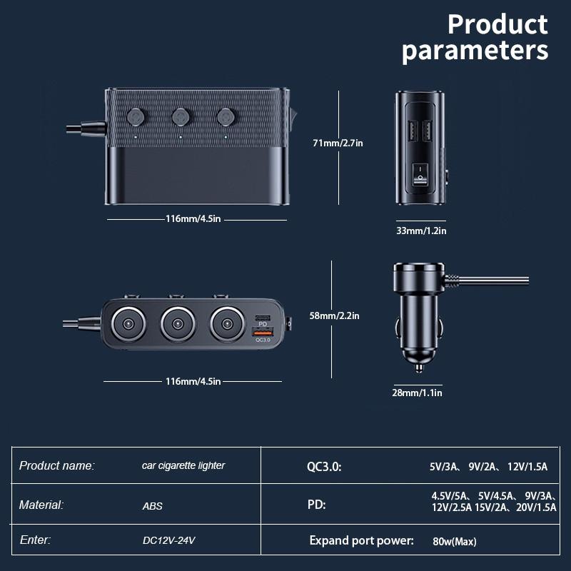 Портативное автомобильное зарядное устройство Quick Charge 3.0 и USB 20 Вт Адаптер прикуривателя 128 Вт Высокая мощность 12 В/24 В Автомобильный разветвитель