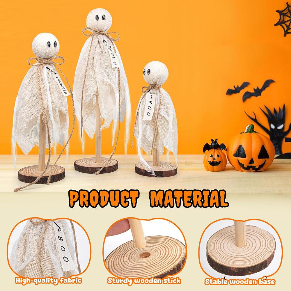3pcs Wooden Ghost Halloween Decorations Indoor For Halloween Party Supplies