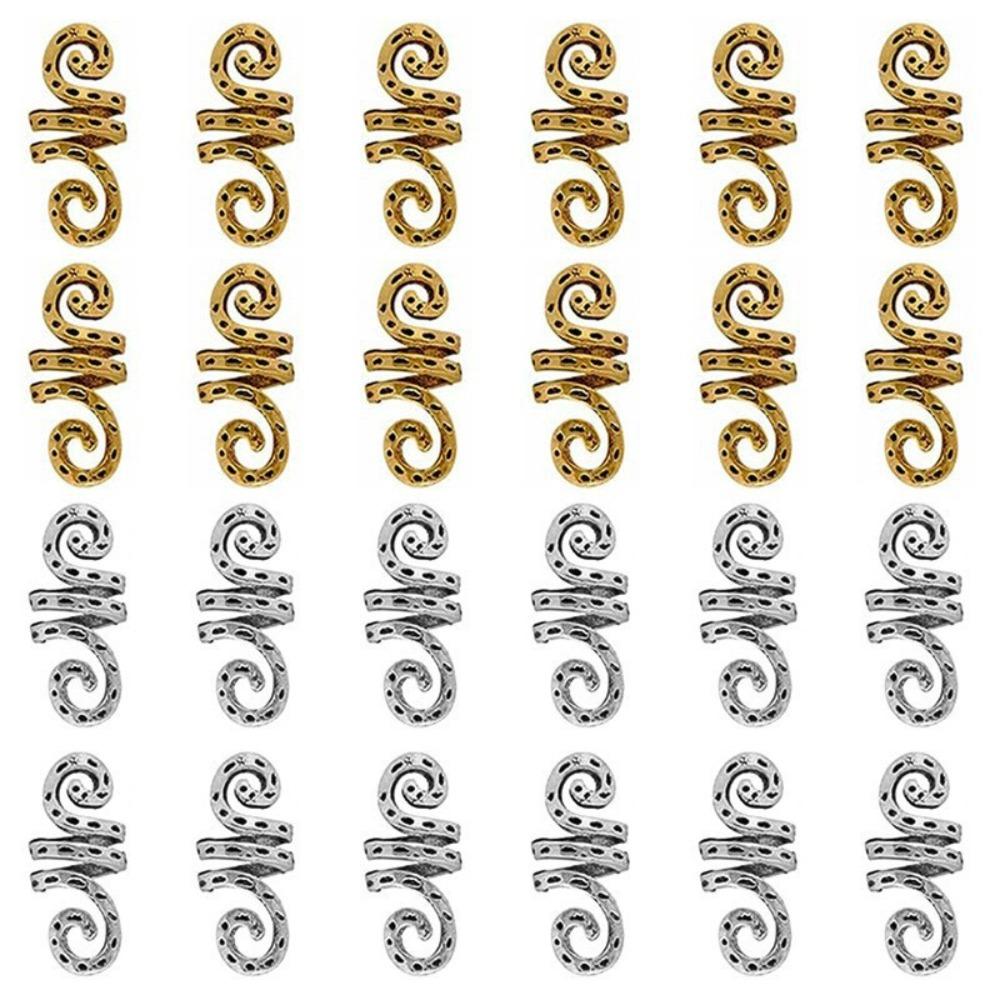 24Pcs Viking Spiral Hollow Out Hair Ring Hair Braiding Dread Locks Dreadlocks Beads Gold and Silver Headwear Hair Braid Tubes