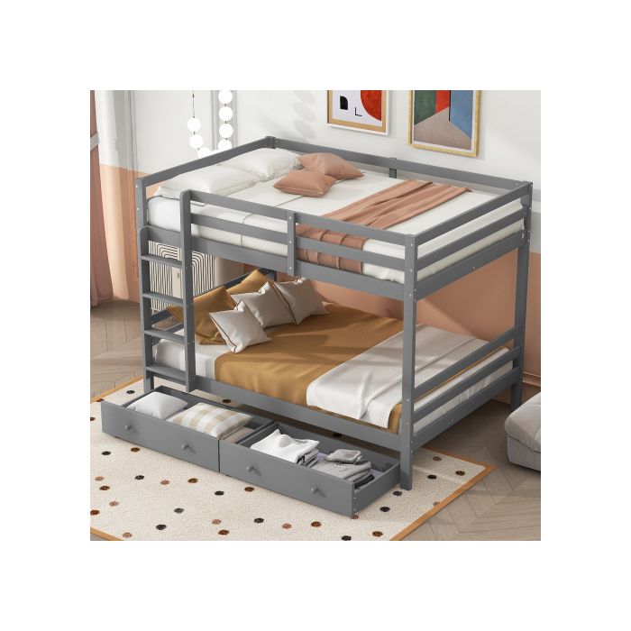 Lits superposés - MUVOE - 140x200cm - Gris - Avec tiroirs - Construction robuste