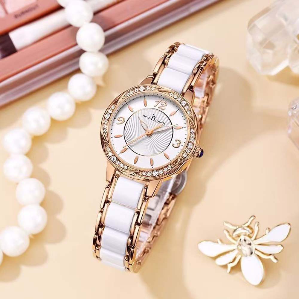 LITTLE WOOD New Arrival Elegant Women's Watch with Diamond Accents Ceramic Strap Waterproof Versatile Women's Quartz Watch