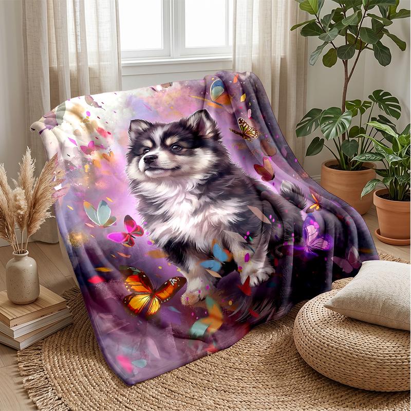 Butterflies Flowers Puppies Kittens blanket Personalized Name Flannel Blanket Soft Cozy Plush Throw for Sofa Bed Lightweight Home Decor