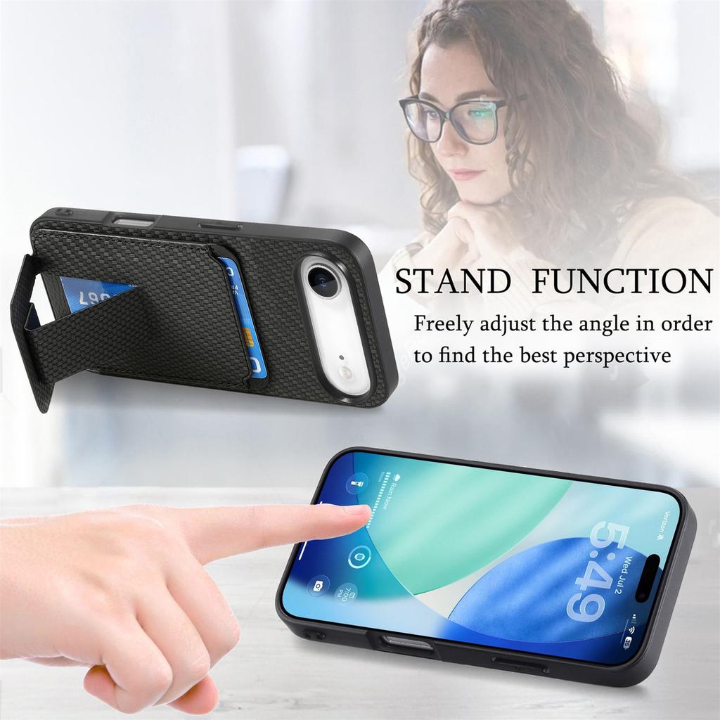 For iPhone Air Case Card Holder Carbon Fiber Texture Leather Coated TPU Phone Cover