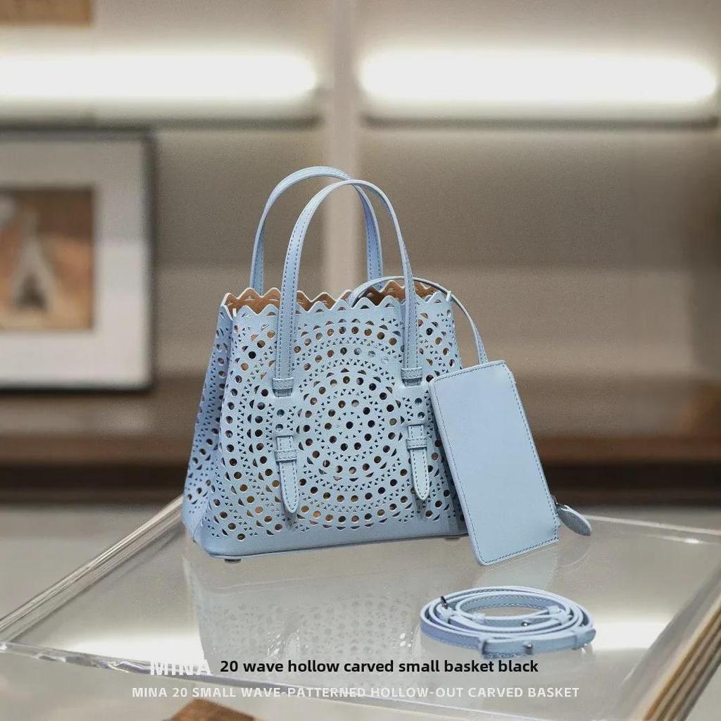 2024 Резная кожаная сумка-тоут: Mina женская сумка-мессенджер из коровьей кожи с одним плечом и полой корзиной