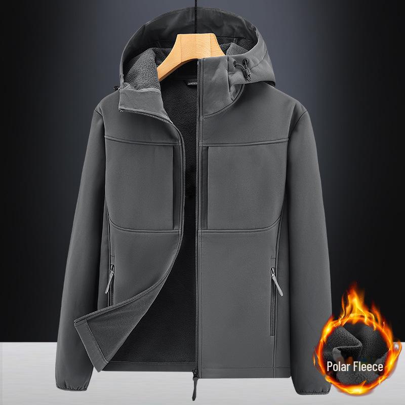 Men's Wind & Waterproof Plus Velvet Soft Shell Jacket - Thick, Large Size for Autumn/Winter