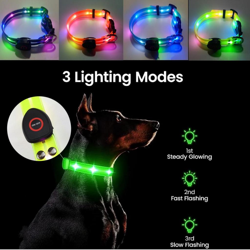 New Adjustable Led Glowing Pet Dog Collar PVC Waterproof Anti Dirty Easy To Clean for Big Small Dogs Puppy Cat Luminous Collar
