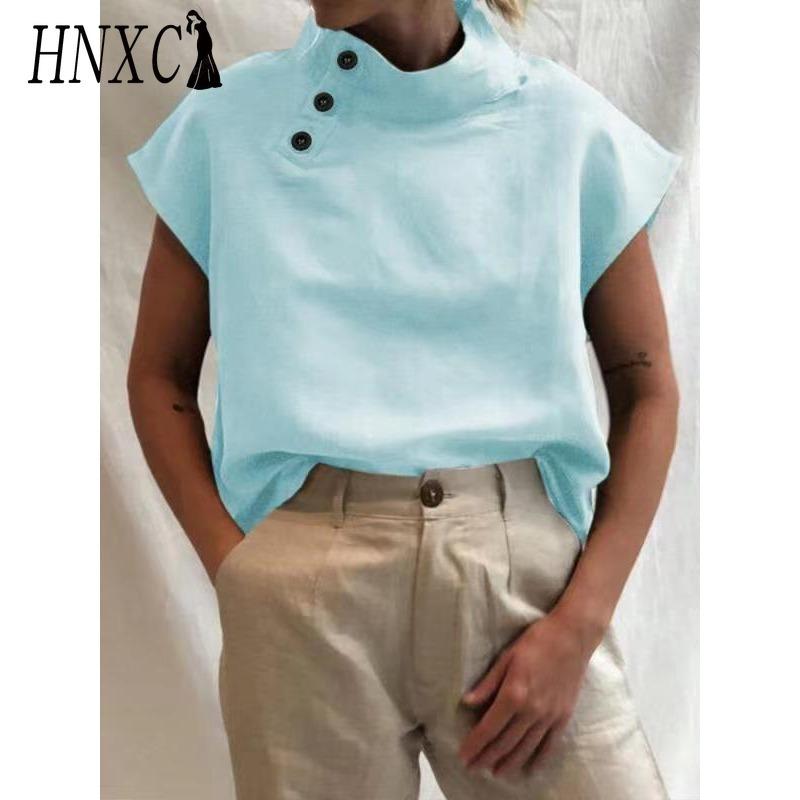 HNXC Женская Мода Повседневные Однотонные Блузки и Рубашки с Коротким Рукавом с Принтом