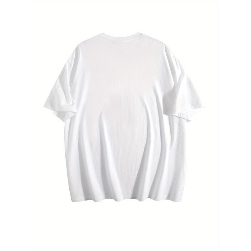 Европейские размеры Мужская черная футболка с коротким рукавом с принтом "Молись, Жди, Доверяй, У Бога Есть План" - Свободный крой, Повседневная футболка, Минималистичный дизайн для лета, Ежедневная