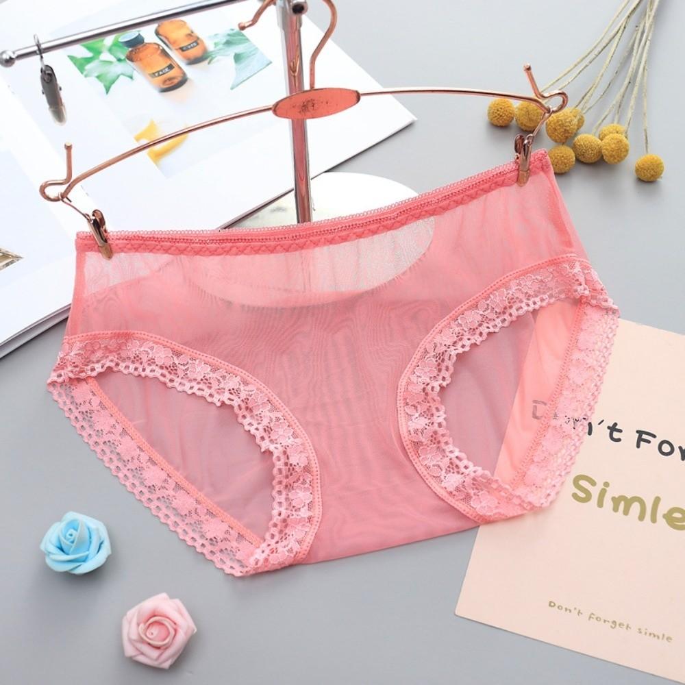 Low Waist Sheer Mesh Lace Thong Transparent One-piece Lace Flower Briefs Women Intimate Panty Lingerie Romantic T Panties Ladies