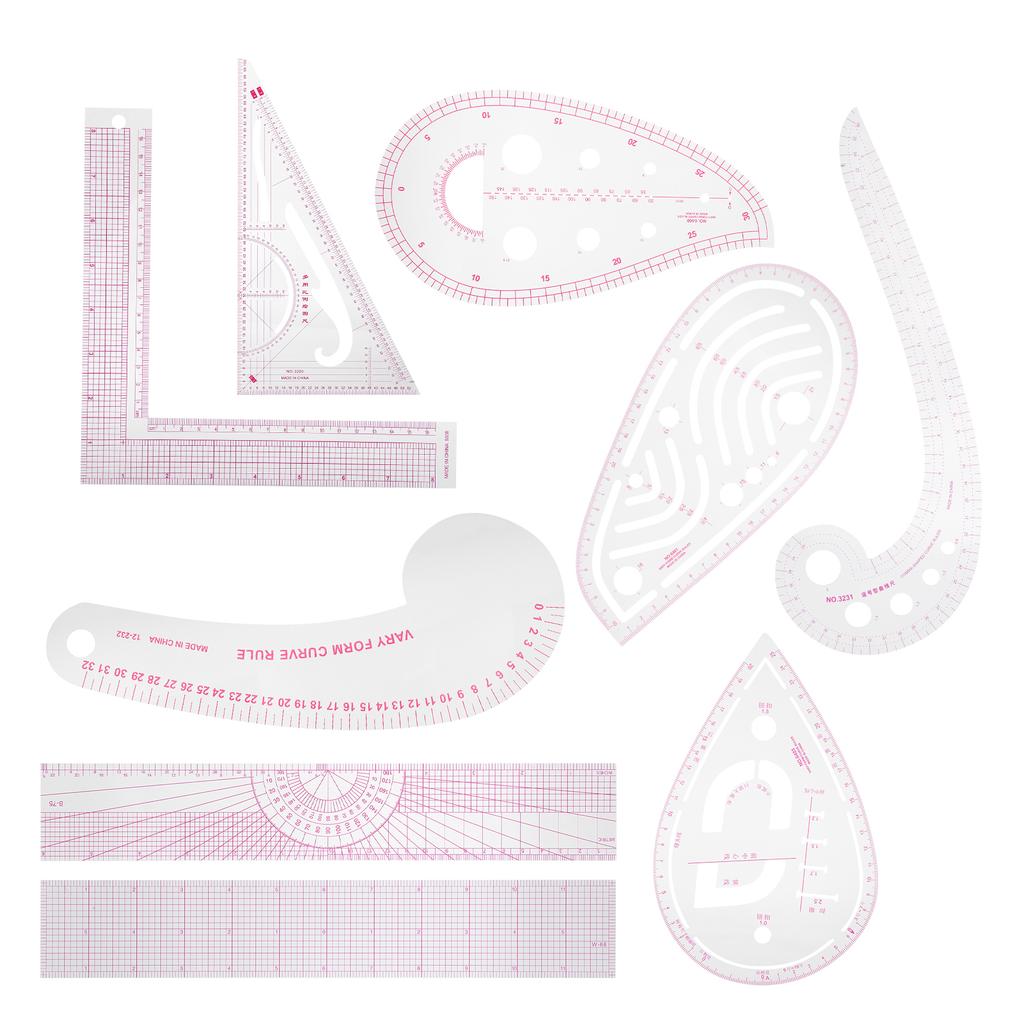 9pcs MultiPurpose Clothing Ruler Set Cutting Curve Shaped Straightedge Sewing Tailor Drawing