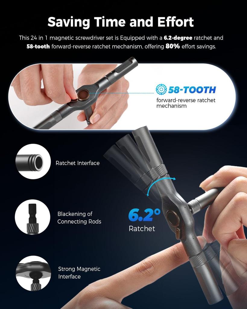 24 In 1 Magnetic Ratchet Screwdriver Set Upgraded Multifunction Ratchet Screwdriver Tool with Removable T Handle Wrench Set