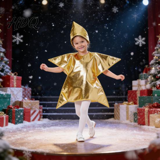 Conical Hat Star Costume Set Silver/Gold Nativity for Kids Christmas Scene Festival Shape Cosplay Outfits Sunday School Church Supply Shiny