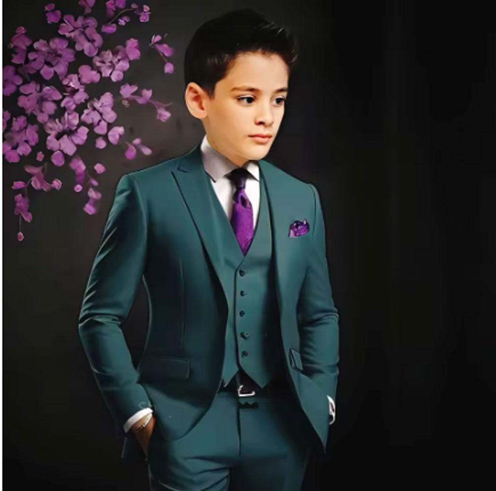 Suit For Boys Yellow 3 Piece Wedding Kids Groom Tuxedo Formal Peak Lapel Party Prom Kids Clothes Children Suits