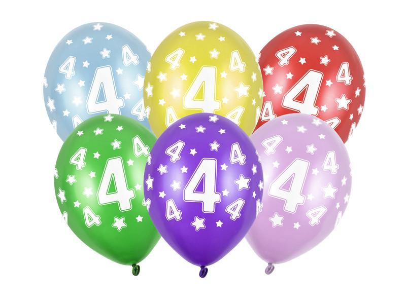 Balony 30Cm, 4Th Birthday, Metallic Mix (1 Op. / 50 Szt.)