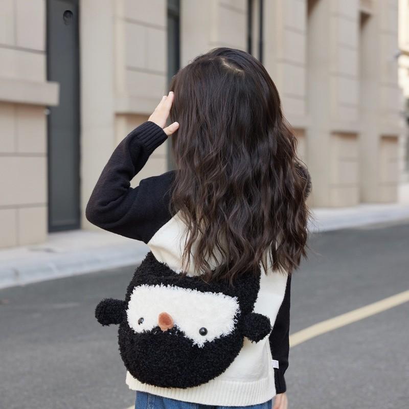 Детская милая вязаная шапка-бини с пингвином из пушистого полиэстера для холодной погоды и тепла для головы