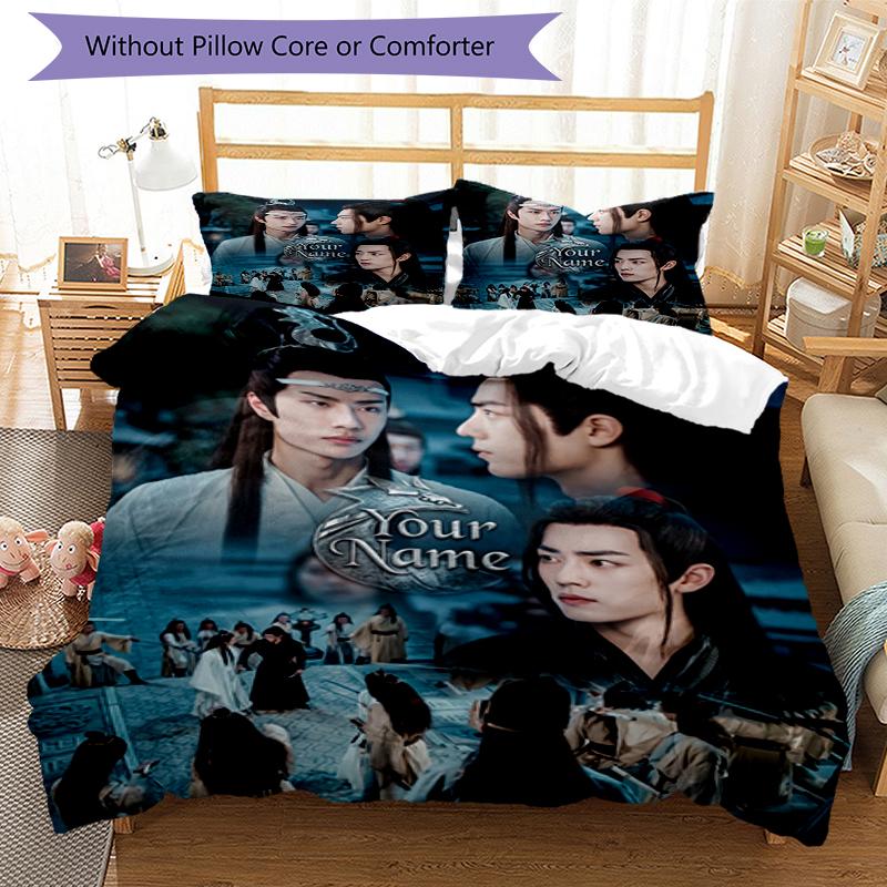 3pcs Custom Name Printed Bedding Set Duvet Cover Closure Includes 1 Duvet Cover & 2 Pillowcases, Soft and Comfortable for All Seasons.