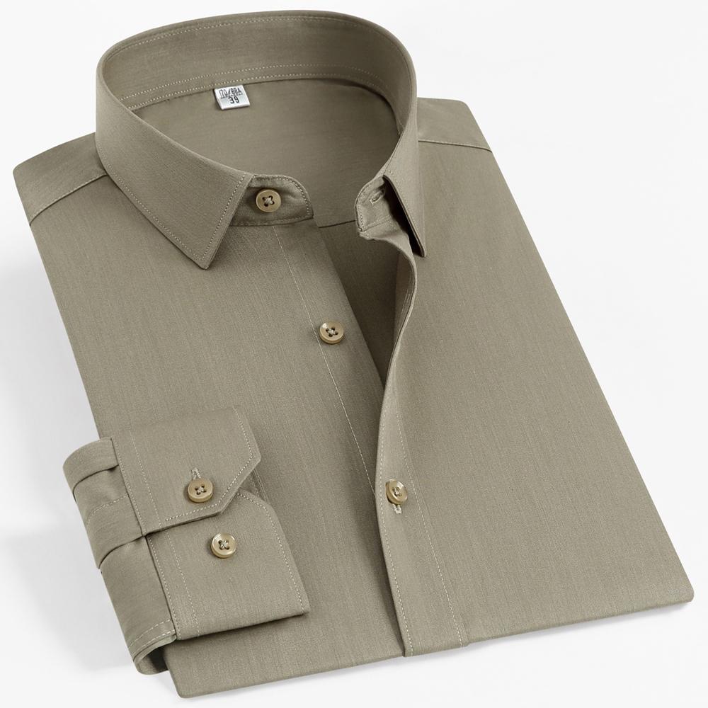 Men's 4-Way Stretch Long Sleeve Wrinkle-Free Dress Shirt without Pocket, Formal Business Solid Color Button-up Menswear Clothing