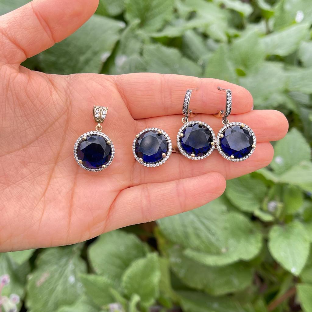 Комплект ювелирных изделий из сапфира в османском стиле, комплект ювелирных изделий с аутентичным дизайном, комплект ювелирных изделий с сапфиром, турецкие украшения, новая женская мода