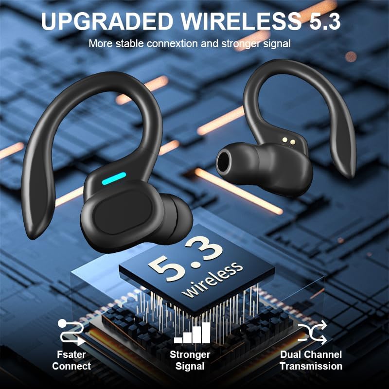SP16 Wireless Earphones with Long Playtime, Wireless Charging Case & Digital Display, Sport Earhook, Deep Bass