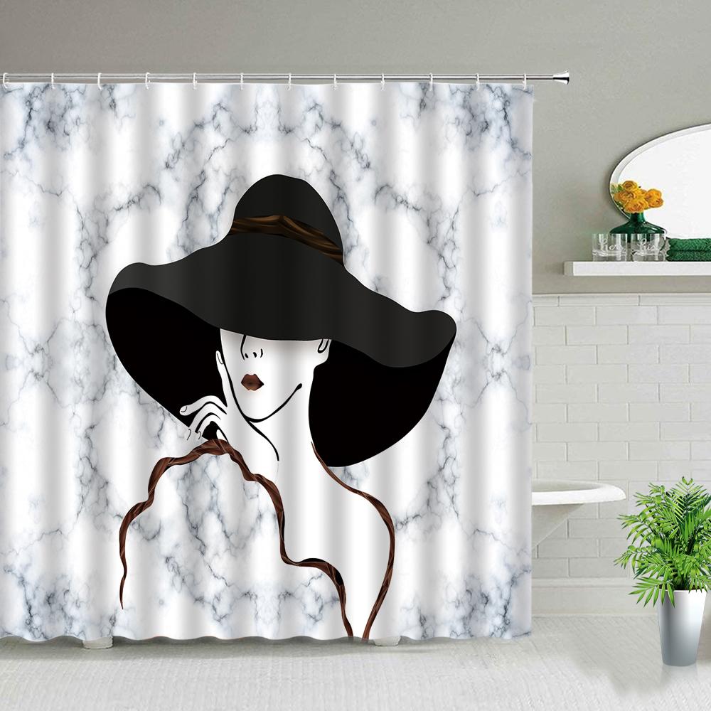 Солнечный свет Пляжная девушка Пальма Доска для серфинга Пейзаж Шторки для душа Сексуальная женщина 3D-принт Шикарная занавеска Декор для ванной комнаты С крючками