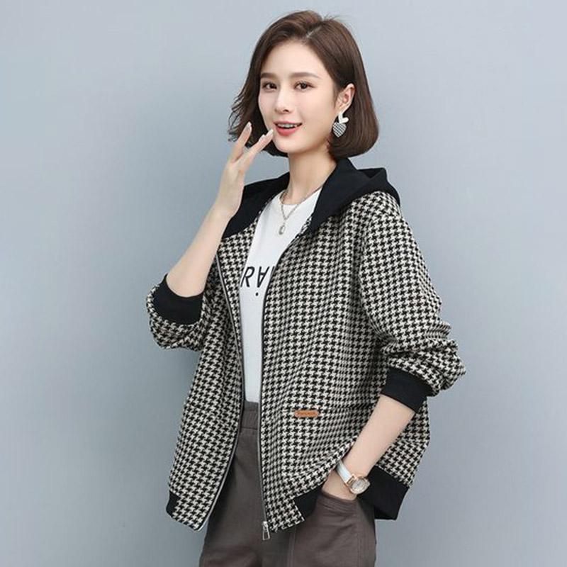 Jacket Women Fall and Spring Slim Short Section Hooded Cardigan Top Casual Versatile Comfortable Zipper Jacket