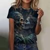 Summer Round Neck 3D Rose Skull Pattern Printed Top Fashionable Casual Short Sleeved Women's T-shirts